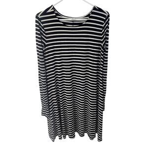 Old Navy Black & White Striped Short Sleeve Jersey Dress - Medium